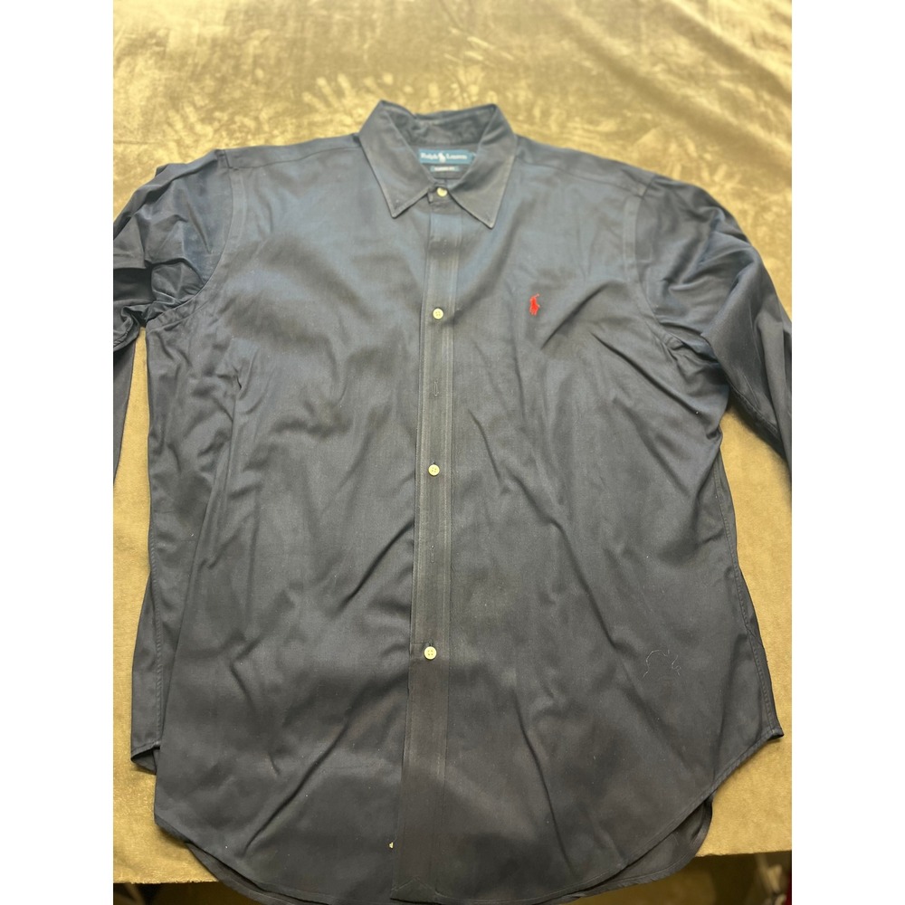 Mens Polo Ralph Lauren Classic Fit Navy Blue Long Sleeve Button Down Shirt XL